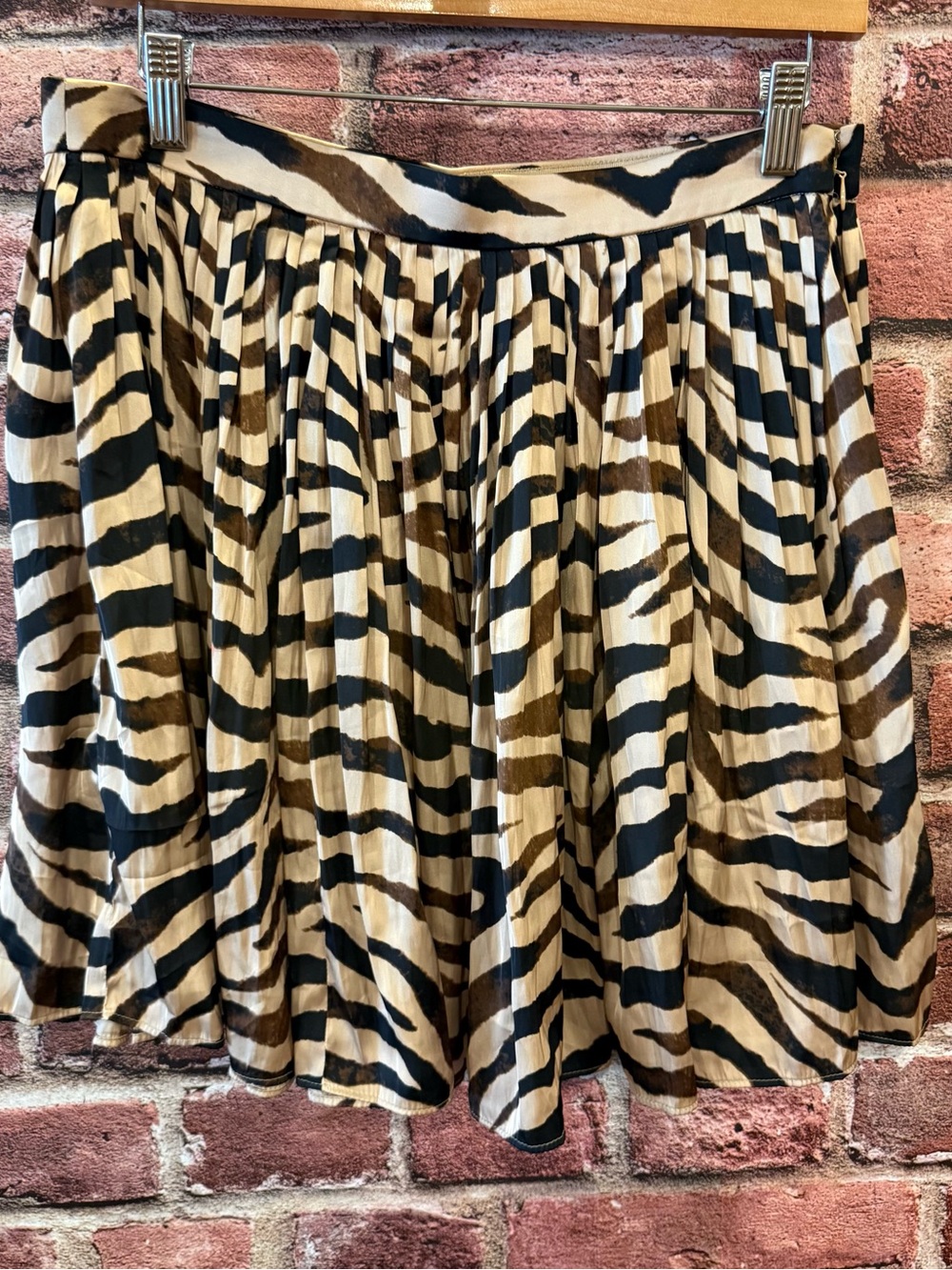 J. Crew Zebra-Print Pleated Mini Skirt in Black, Brown & Cream